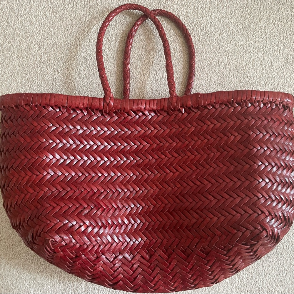 Dragon Diffusion Small Bamboo Triple Jump Red Woven Leather Tote Bag